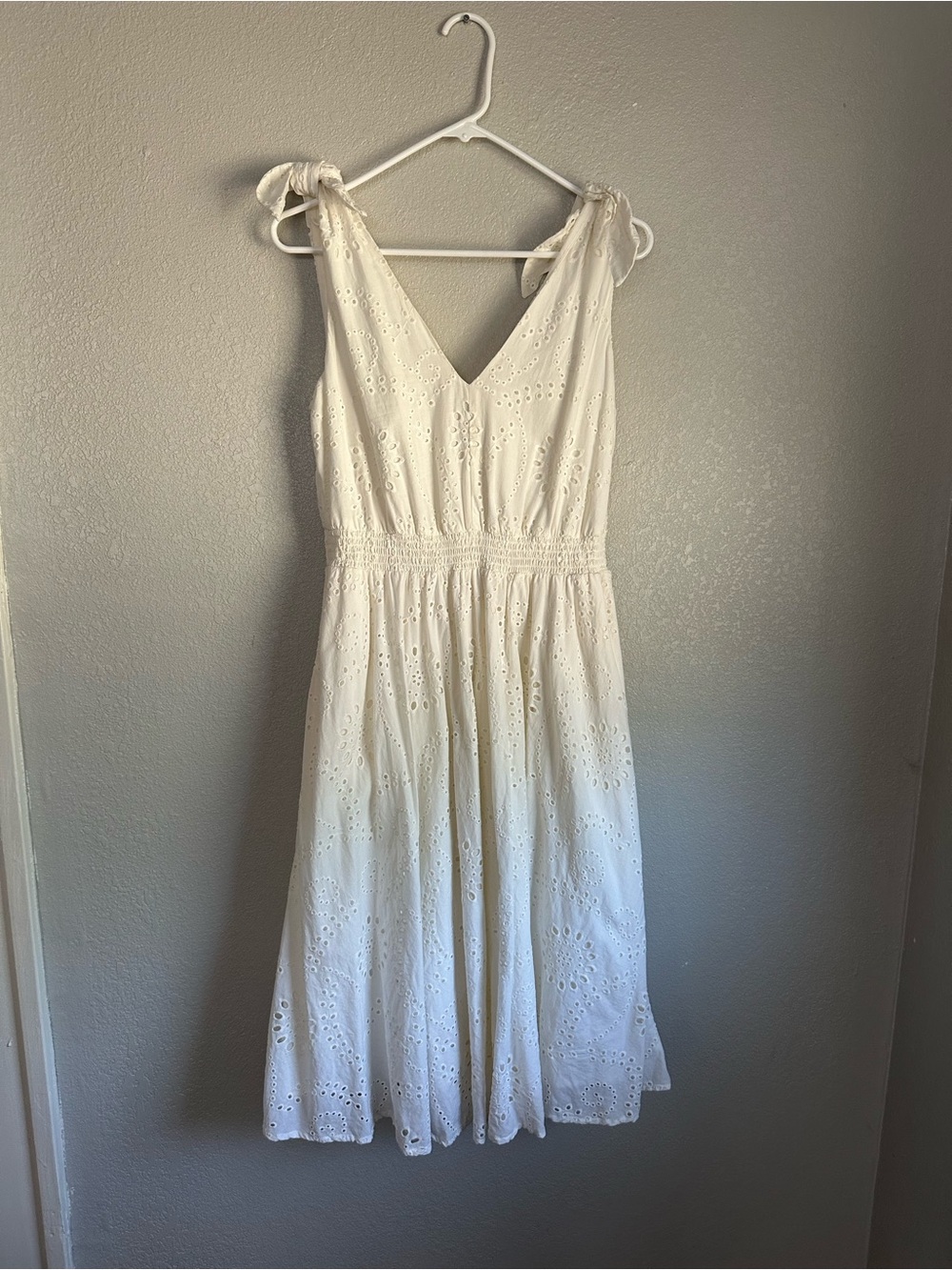 NWOT Anne Klein White Eyelet Lace Faux Tie Sleeves Sleeveless Midi Dress